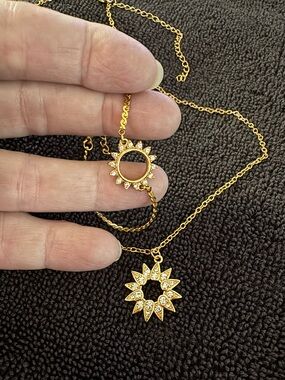 Gold Sunburst Crystal Pendant Necklace & Gold Open Sunburst Crystal Bracelet